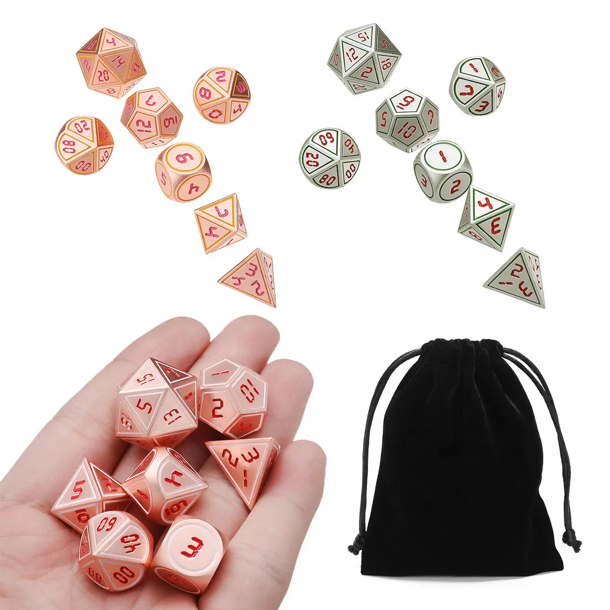 Heavy Metal Polyhedral DnD Dice Set - 7pcs RPG Dice w/ Bag