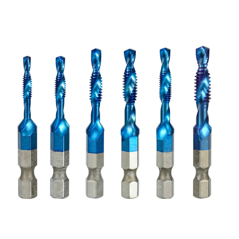 Drillpro 6Pcs HSS Spiral Tap Drill Set | 6-32 to 1/4-20NC | Hex Shank Machine Threading Tool