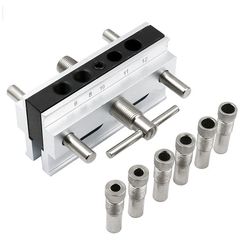 Metric Inch Self-Centering Hole Punch Locator - Doweling Jig Kit Drill Guide Set Silver