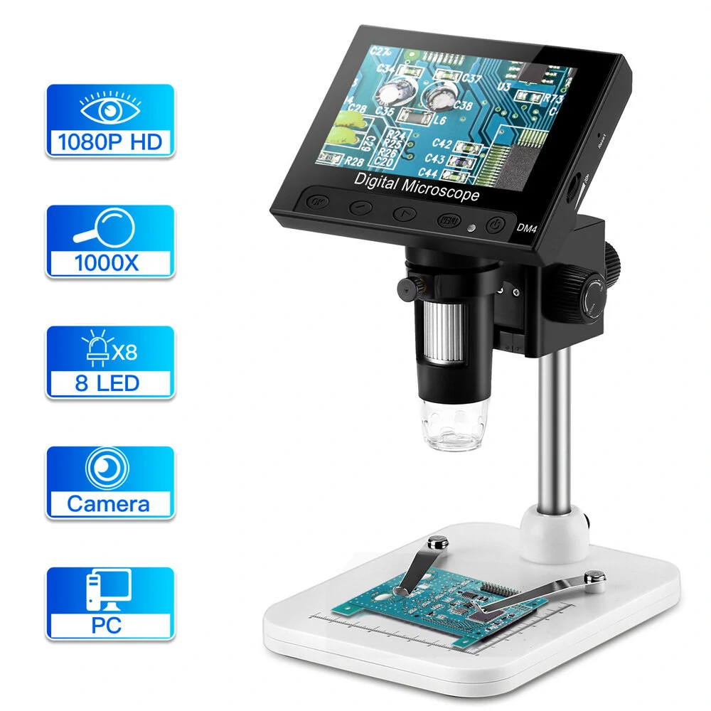 DM4-Z01B019 Digital Microscope 4.3 Display 1000X Magnification | 8 LED Lights | For Soldering & Inspection
