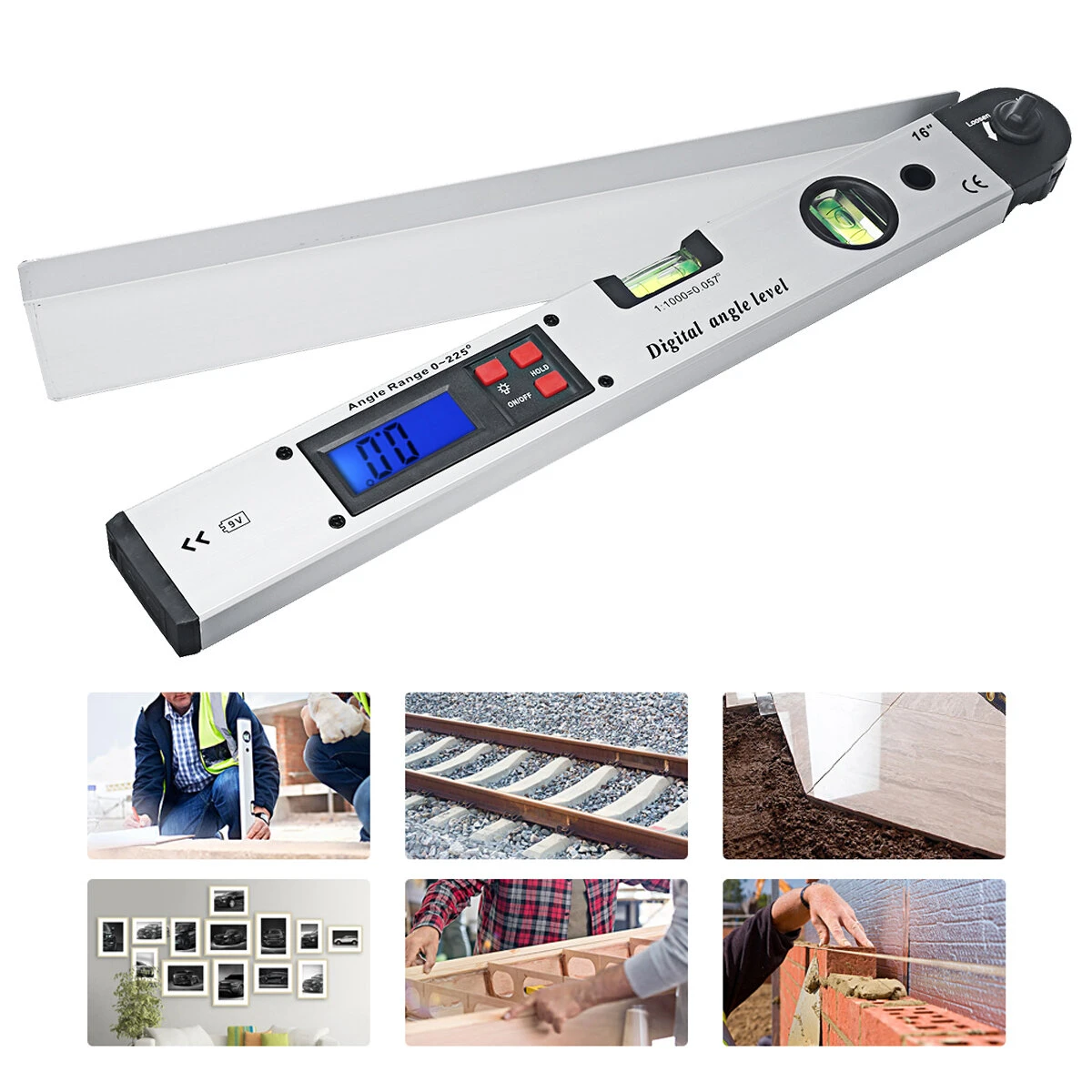Digital Angle Level Meter 0-225° - 250/400mm LCD Display for Roof Angles & Door Fitting