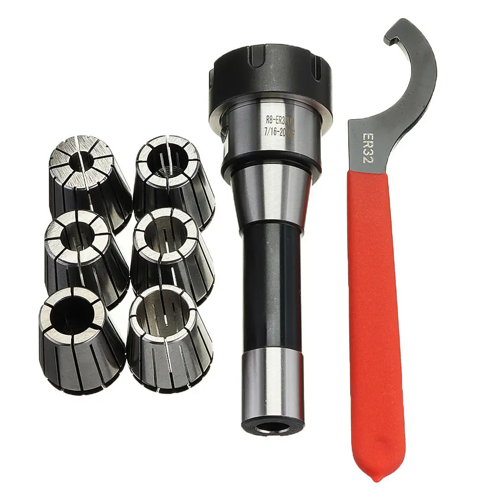 Machifit R8-ER32 Collet Chuck & Tool Holder with 6Pcs ER32 Spring Collets Set for CNC Milling