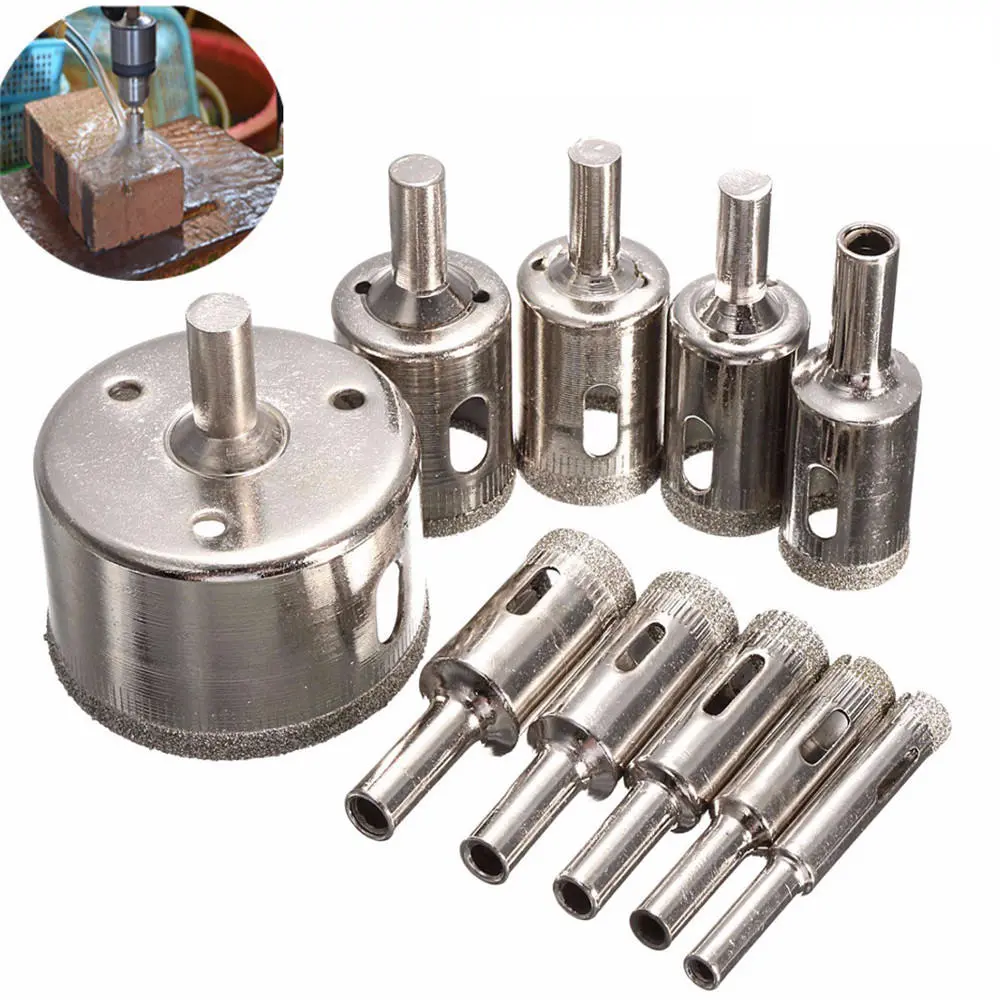 10pcs 8-50mm Diamond Drill Bits Set for Glass Marble Granite Hole Saw Cutter