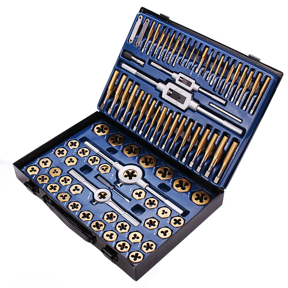 Drillpro 86Pcs Titanium SAE & Metric Tap and Die Set | Hard Alloy Plating Tools