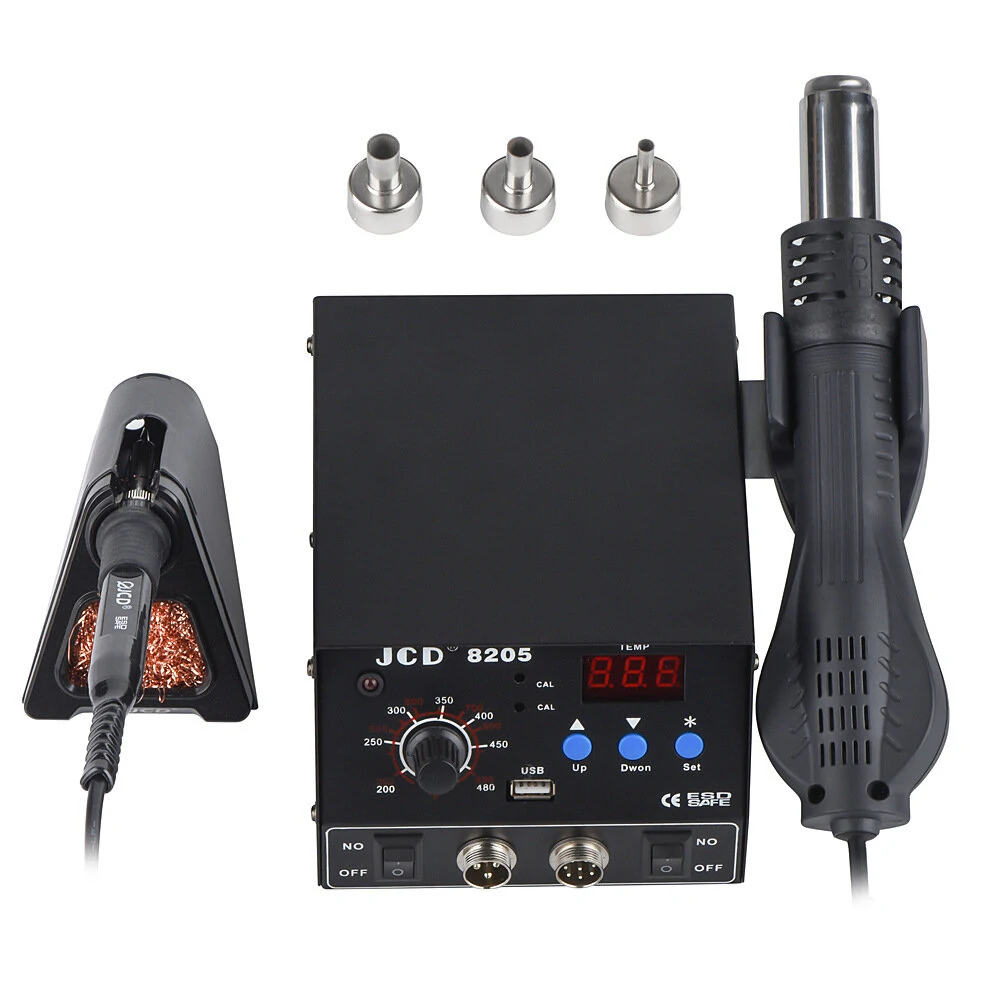 JCD 8205 3-in-1 Soldering Station | 800W Hot Air Gun & Iron | LED Digital Display