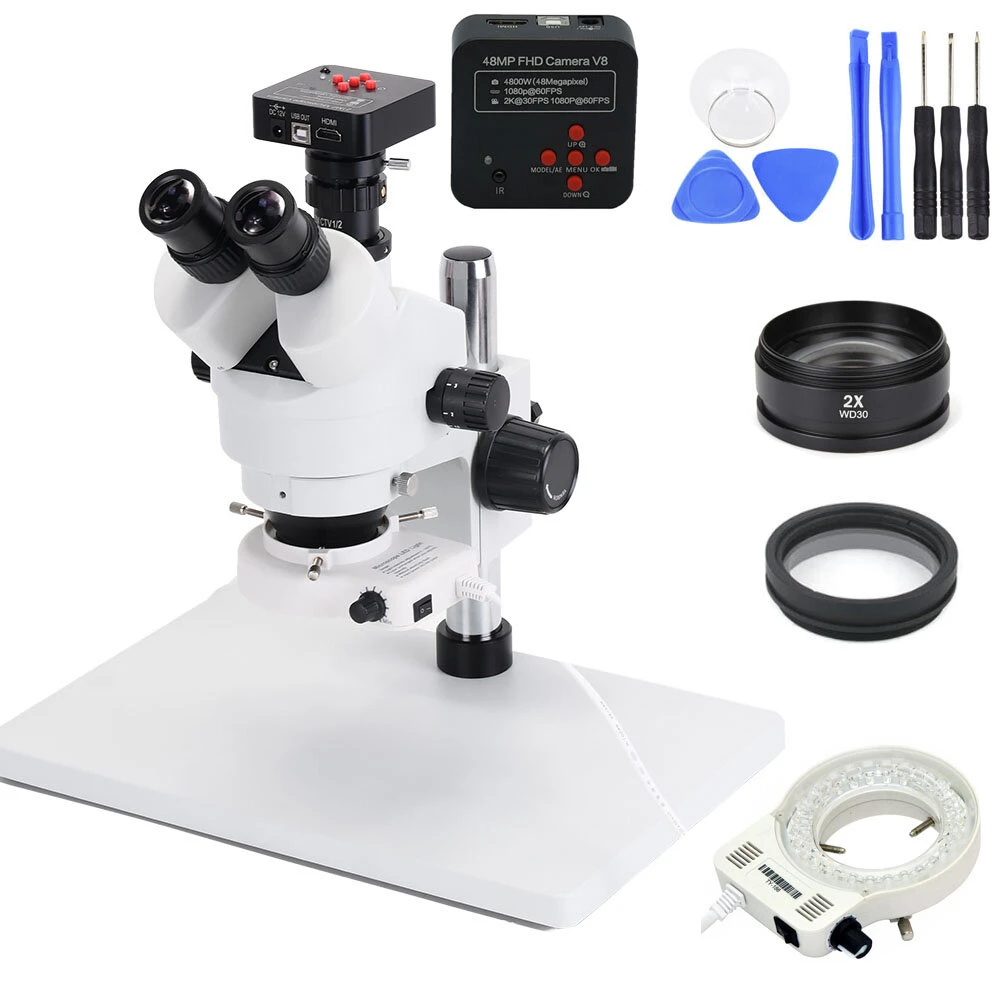 AmScope 7X-90X Trinocular Stereo Zoom Microscope | 48MP Camera & 2X Lens