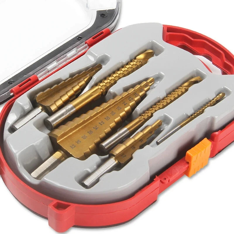 6PCS Titanium Coated Step Drill Bits Set - High-Speed Steel 4-32mm for Metal Wood Plastic