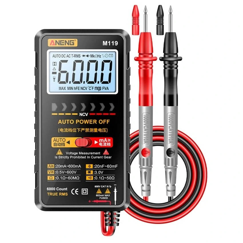 ANENG M119 Digital Multimeter - 6000 Counts Portable Tester for Capacitor Transistor