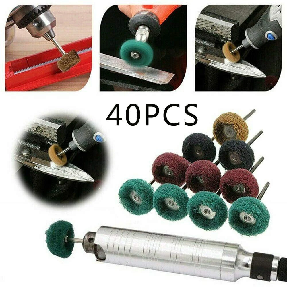 40 Pack 1 Inch Buffing Wheel Set - Fine Medium Coarse Grit for Metal Polishing & Rust Removal | Rotary Tool Accessories