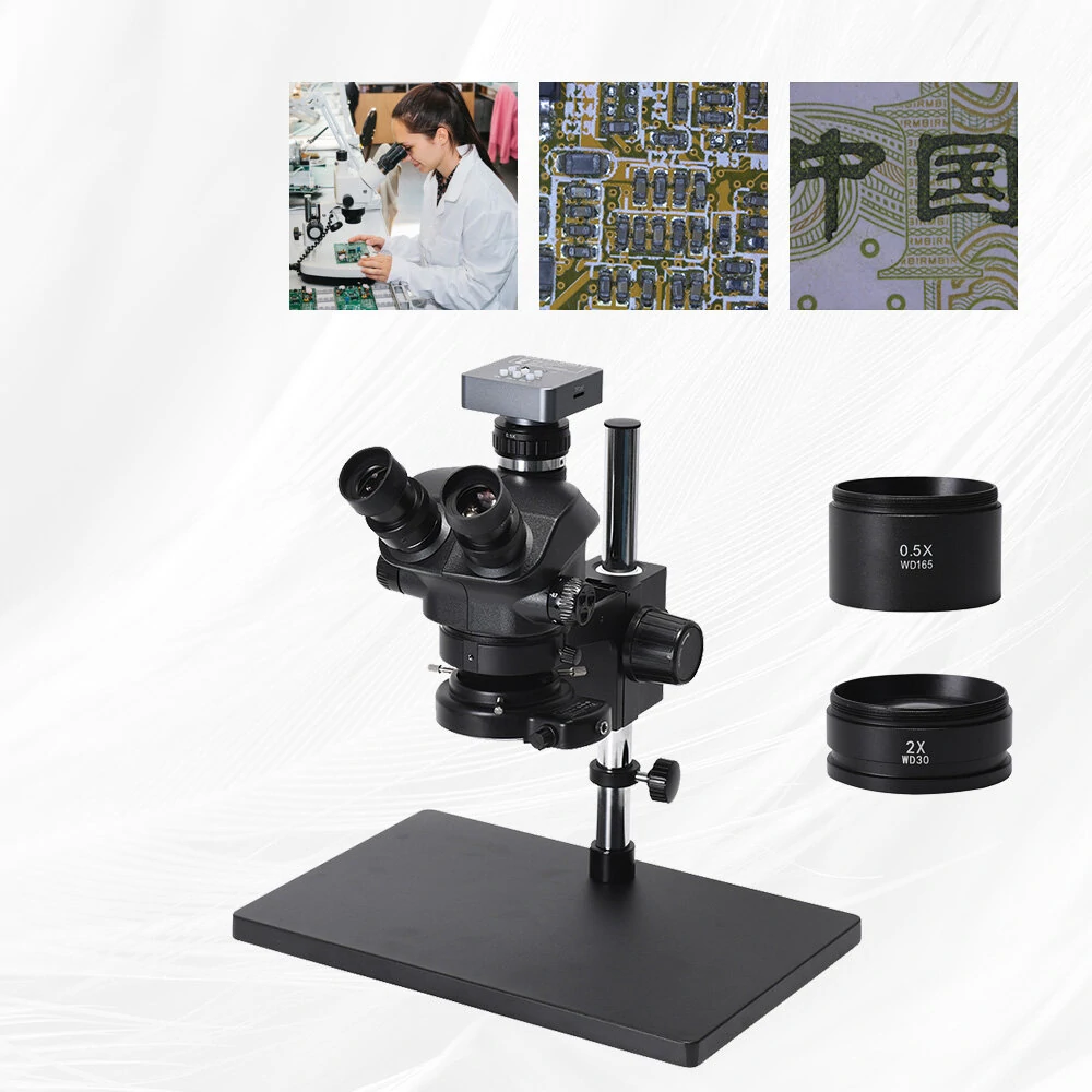 AmScope 48MP 3.5X-100X Trinocular Stereo Microscope | Zoom Lens & Large Stand