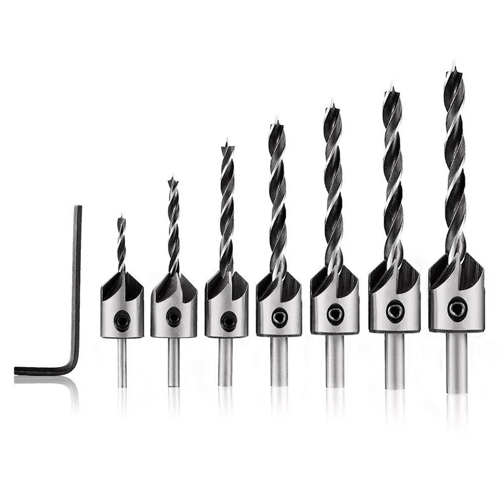 Drillpro 7pcs HSS 5-Flute Countersink Drill Bit Set | 3-10mm for Woodworking