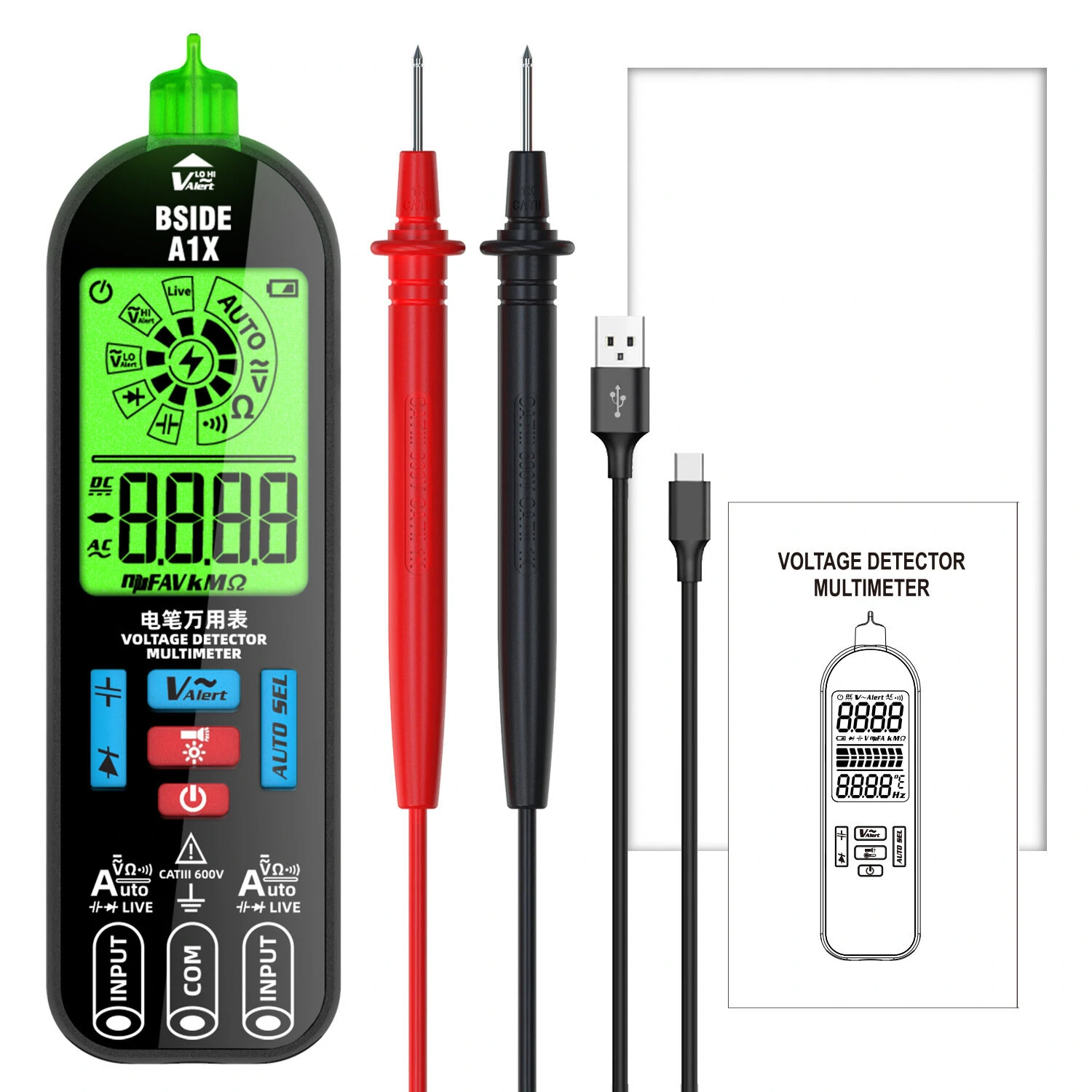 BSIDE A1X Digital Multimeter | USB Charging & Voltage Detection | Auto Ranging