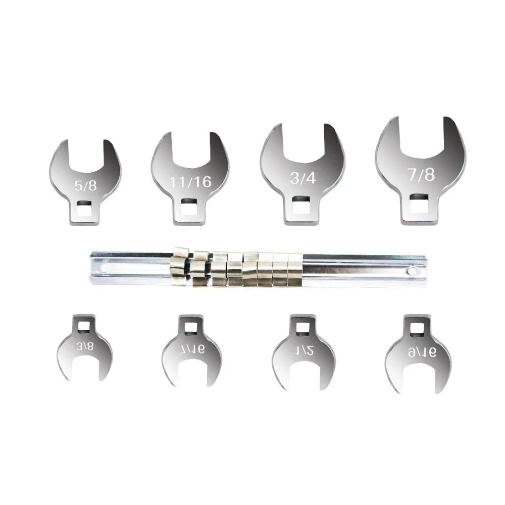 8 Pc SAE Crowfoot Wrench Set - 3/8 to 7/8 Inch Drive - Chrome Plated