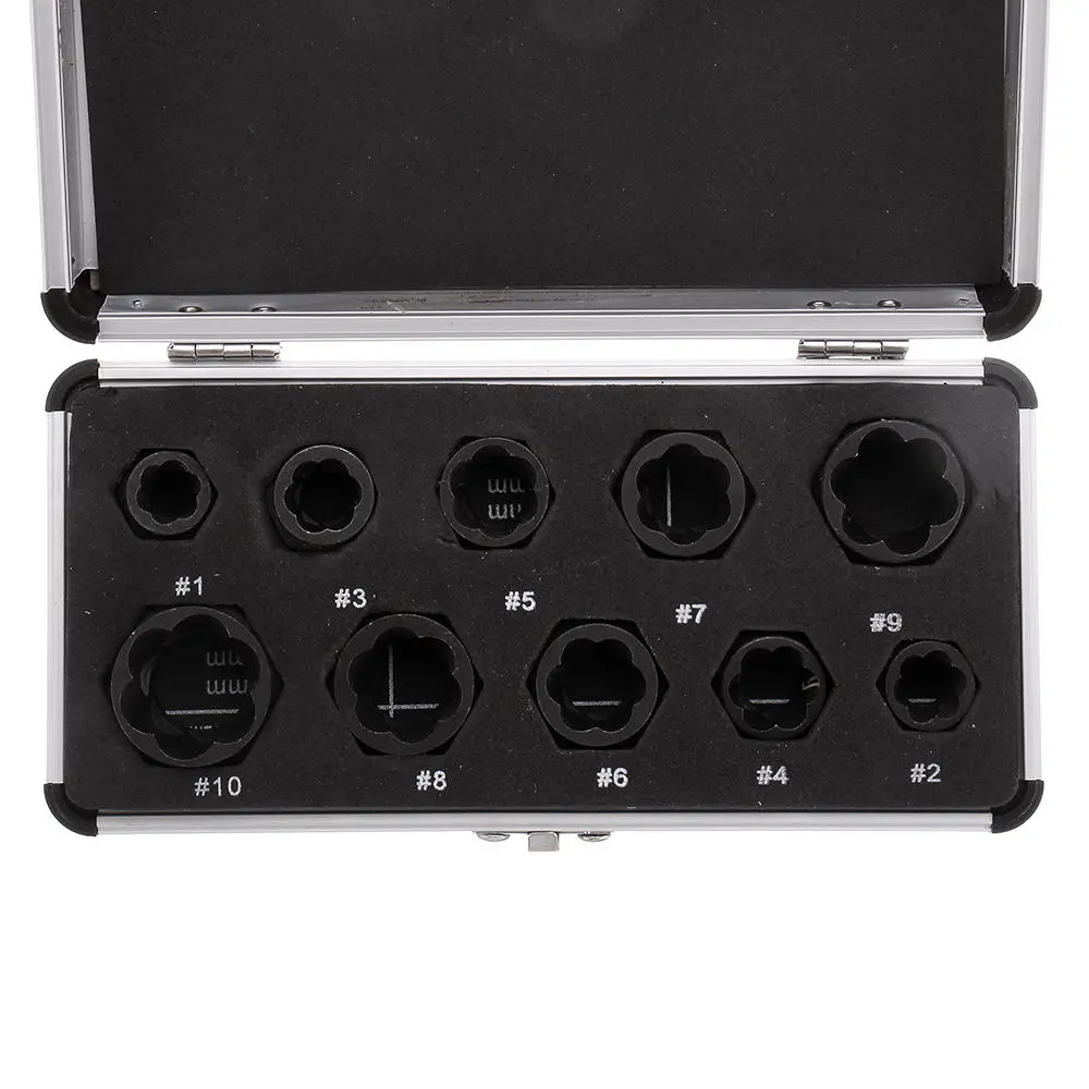 Drillpro 10Pcs Impact Bolt Nut Extractor Set | Low Profile Damaged Screw Remover Socket Tool