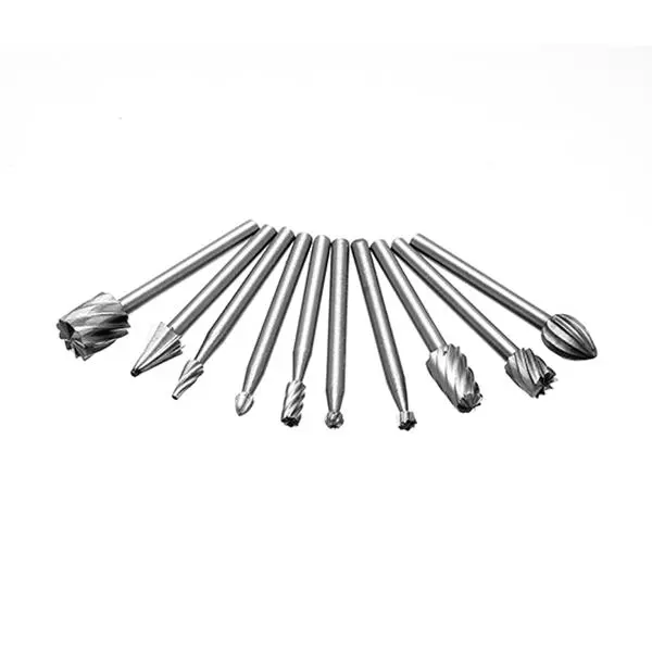 10pcs HSS Router Bit Set - 3mm Shank Rotary Burr Files for Wood Working