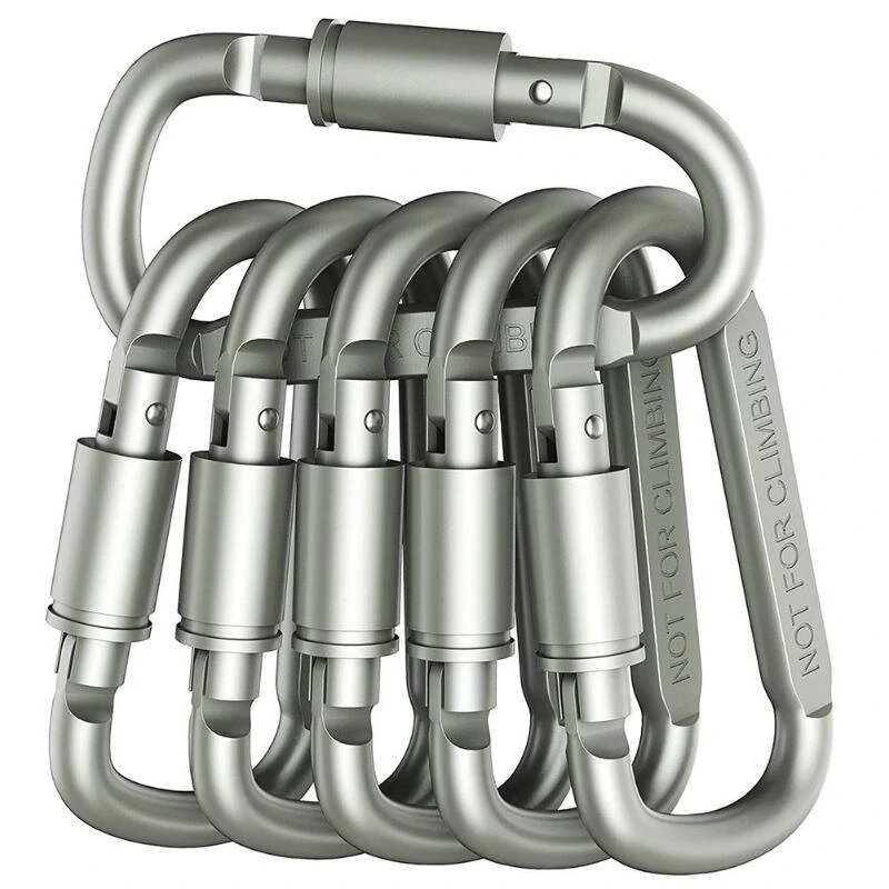 6PCS EDC Gadgets | 8cm Aluminum Alloy D-Carabiner with Lock | Backpack Hanging Buckle