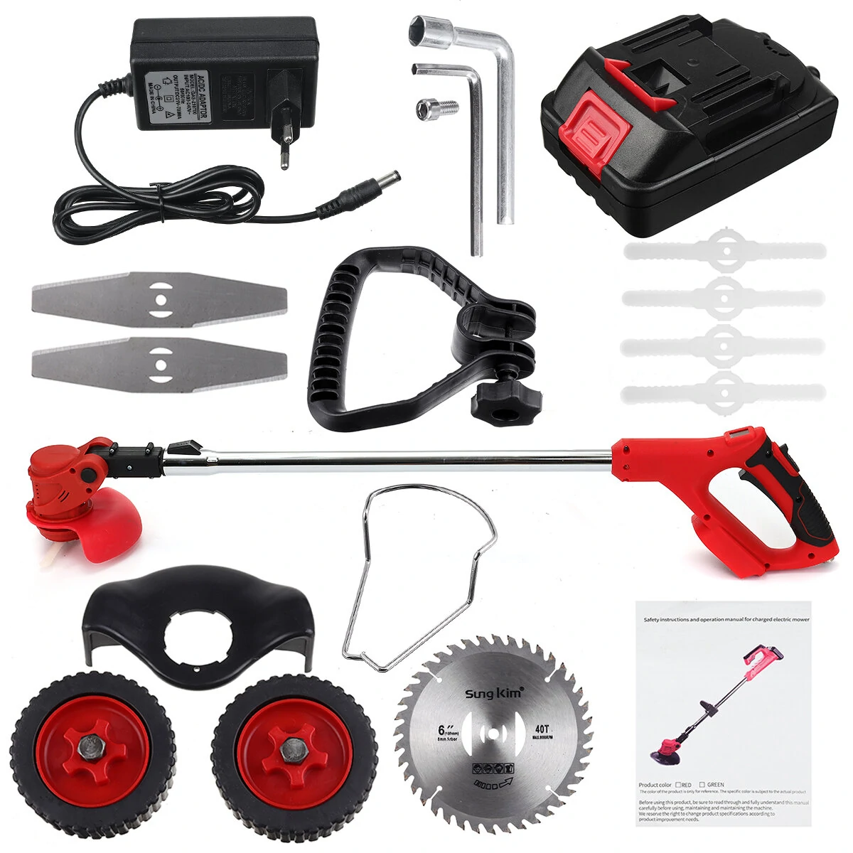 24V Cordless Grass Trimmer & Lawn Mower - Electric Garden Tool w/ 2 Batteries