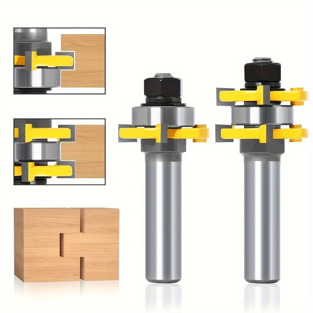 2pcs 1/2 & 1/4 Shank Tongue & Groove Router Bit Set | Tungsten Carbide