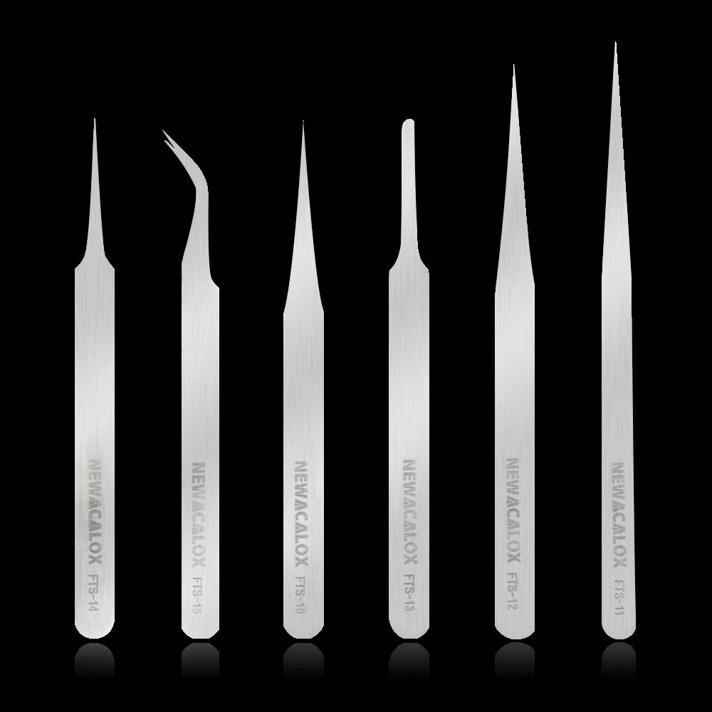 NEWACALOX 6Pcs Stainless Steel Tweezers Kit | Anti-Static & Non-Magnetic for Lab Jewelry