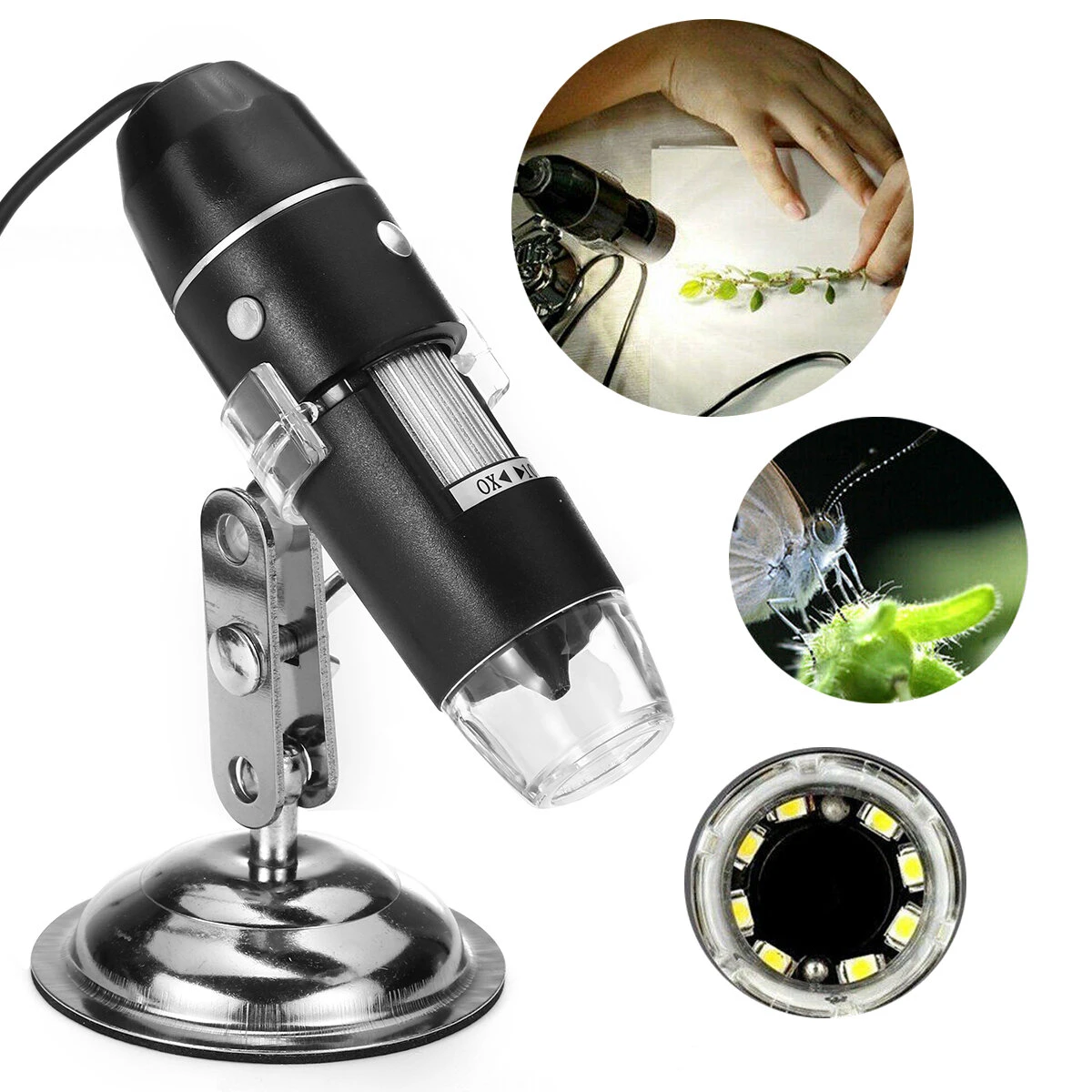 1000X USB Digital Microscope - 8 LED 2MP HD Endoscopic Camera & Video Magnifier