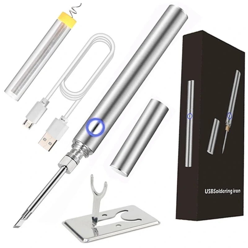 Portable Mini Soldering Iron Kit - USB Rechargeable with Battery & Cover