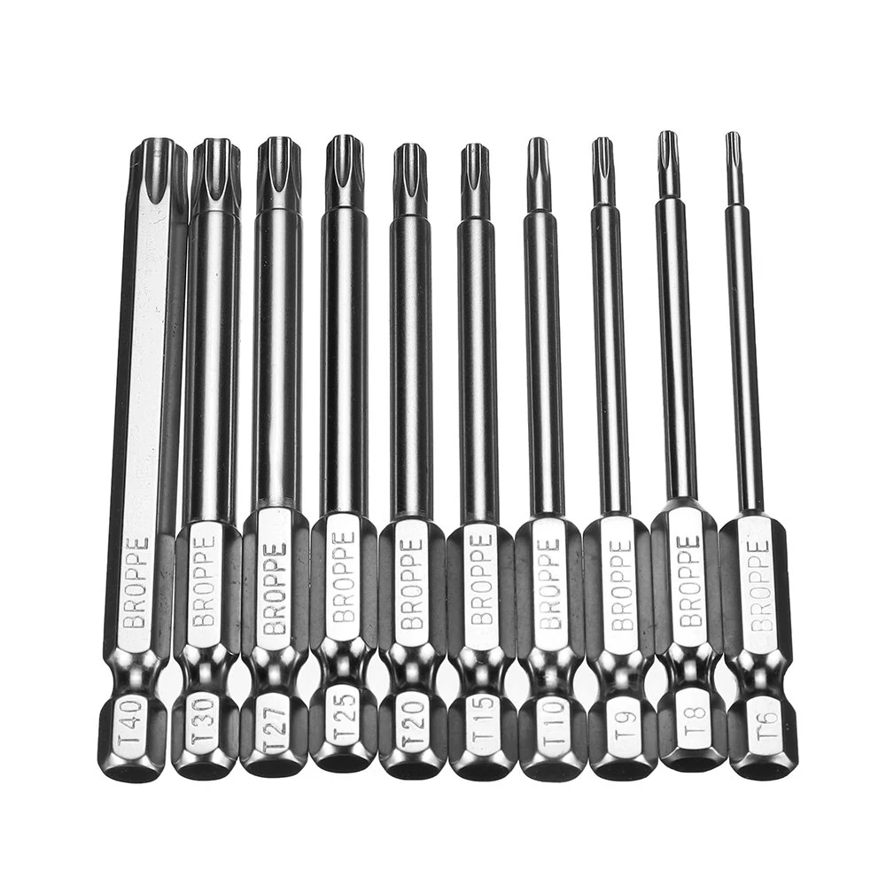 BROPPE 10Pcs T6-T40 Torx Screwdriver Bits | S2 Alloy Steel | 1/4 Inch 75mm