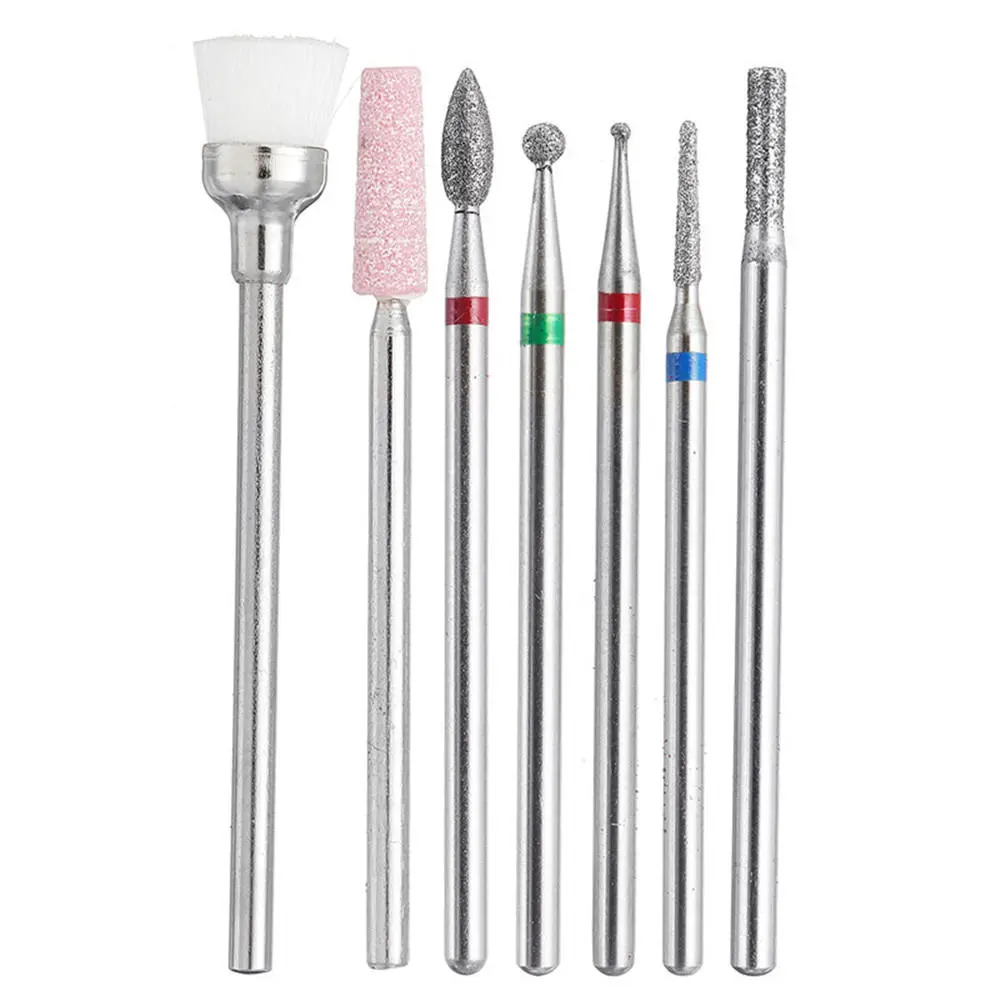 7pcs Abrasive Drill Bits | 3/32 Inch Rotate Burr for Cuticle Manicure Pedicure