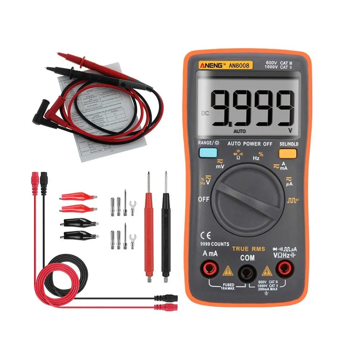 ANENG AN8008 True RMS Digital Multimeter | 9999 Counts, AC/DC Voltage, Backlight