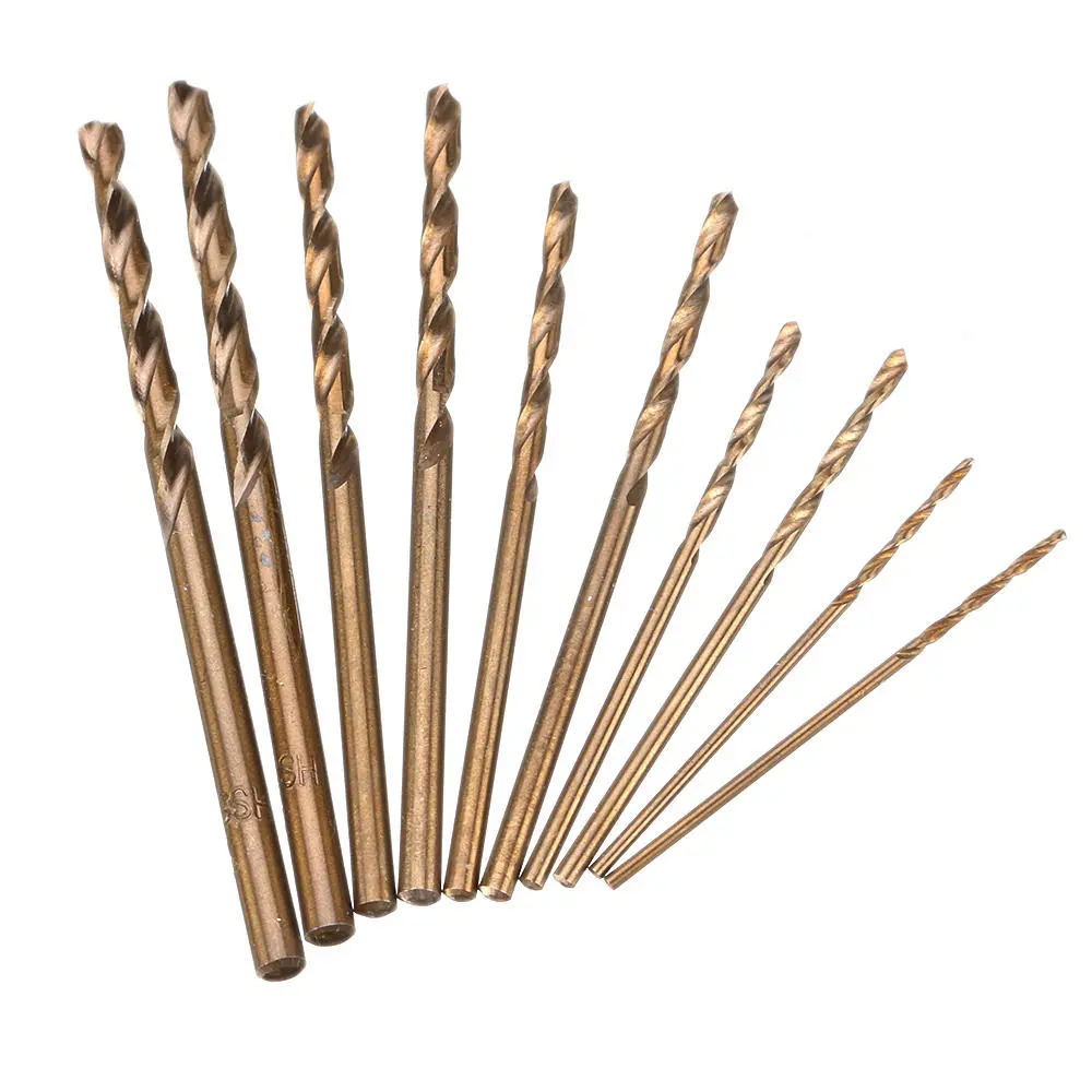 Drillpro 10pc HSS M35 Cobalt Twist Drill Bits - 1/1.5/2/2.5/3mm - High Speed Steel - Precision Drill Set