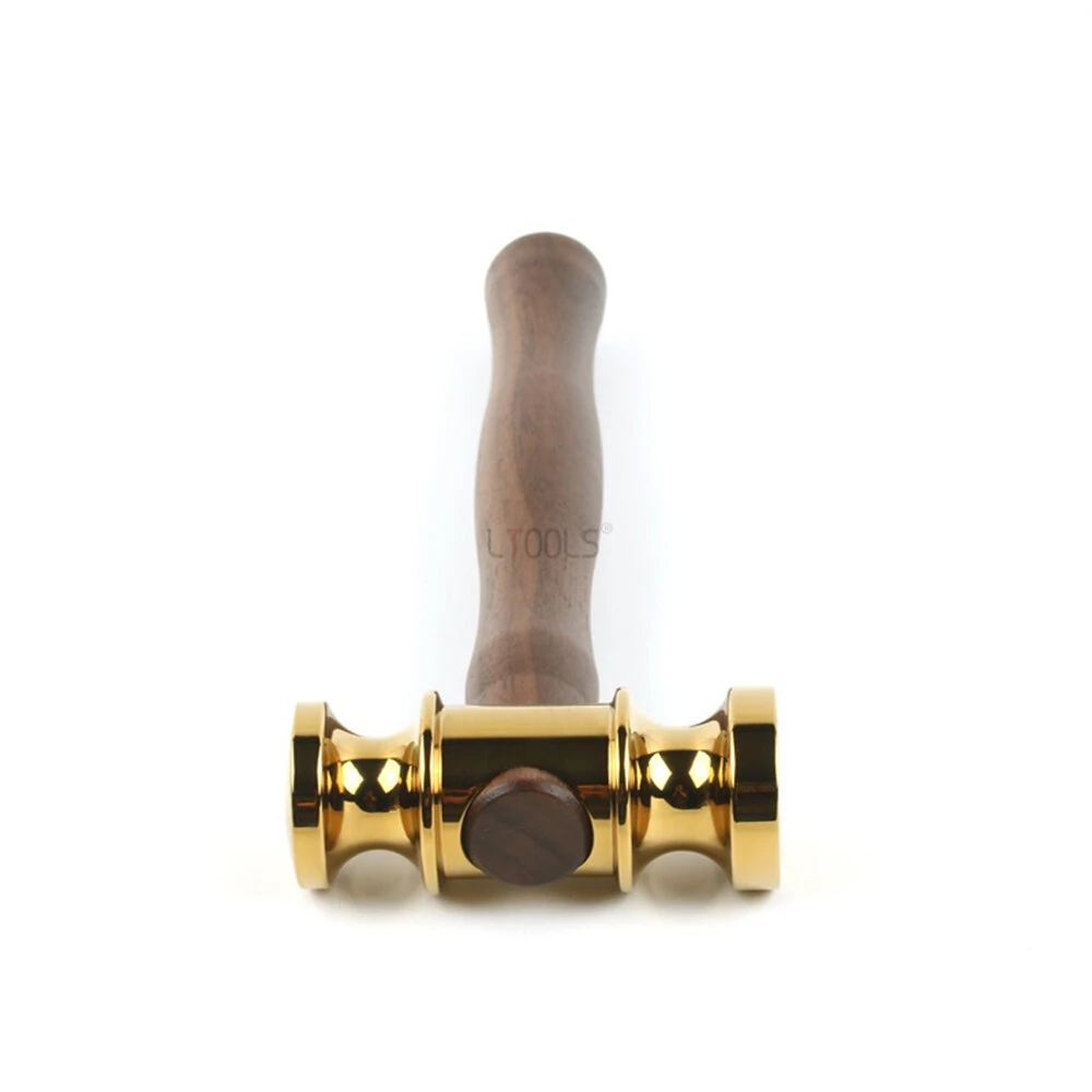 Brass Commencement Hammer - Solid Mirror Polished - Wooden Handle Leather Craft Tool