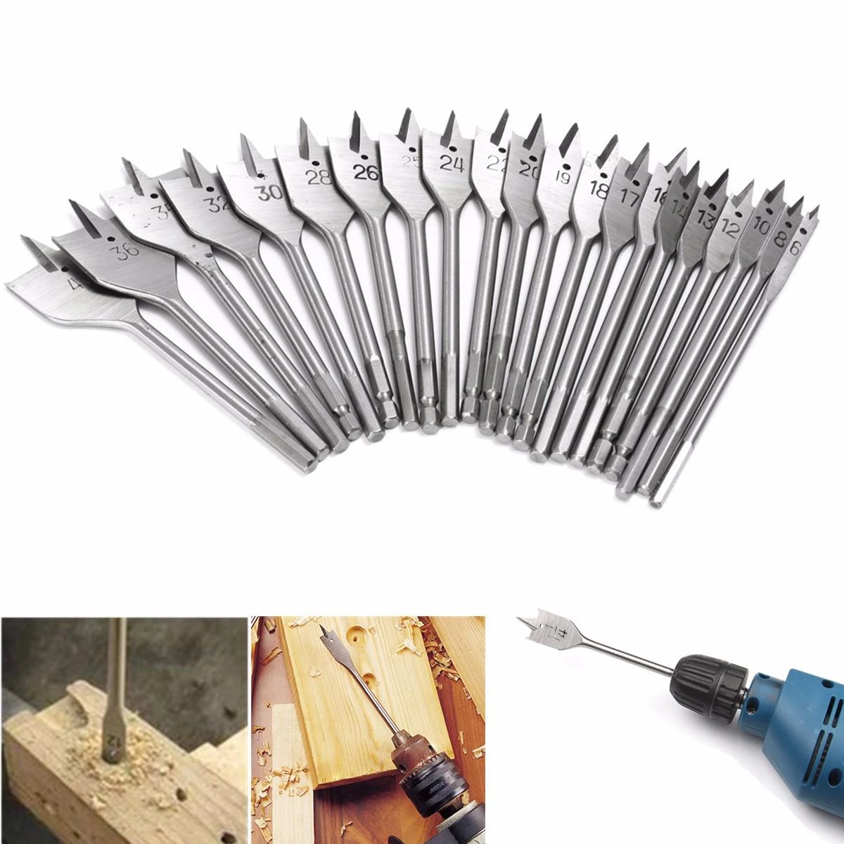 6-40mm Flat Spade Drill Bit | Hex Shank Wood Working Hole Cutter