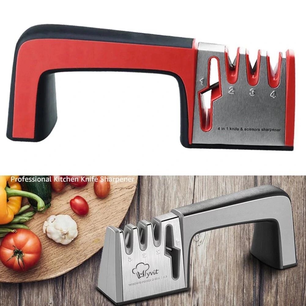 MYVIT 4-in-1 Knife Sharpener - Diamond Coated & Fine Rod for Knives & Scissors
