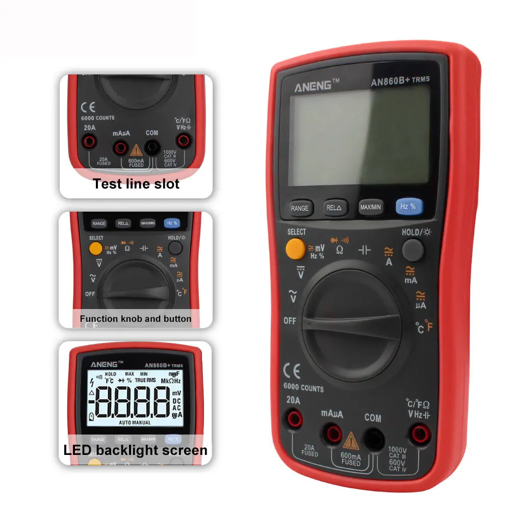 ANENG AN860B+ Digital Multimeter | 6000 Counts AC/DC Voltage Tester