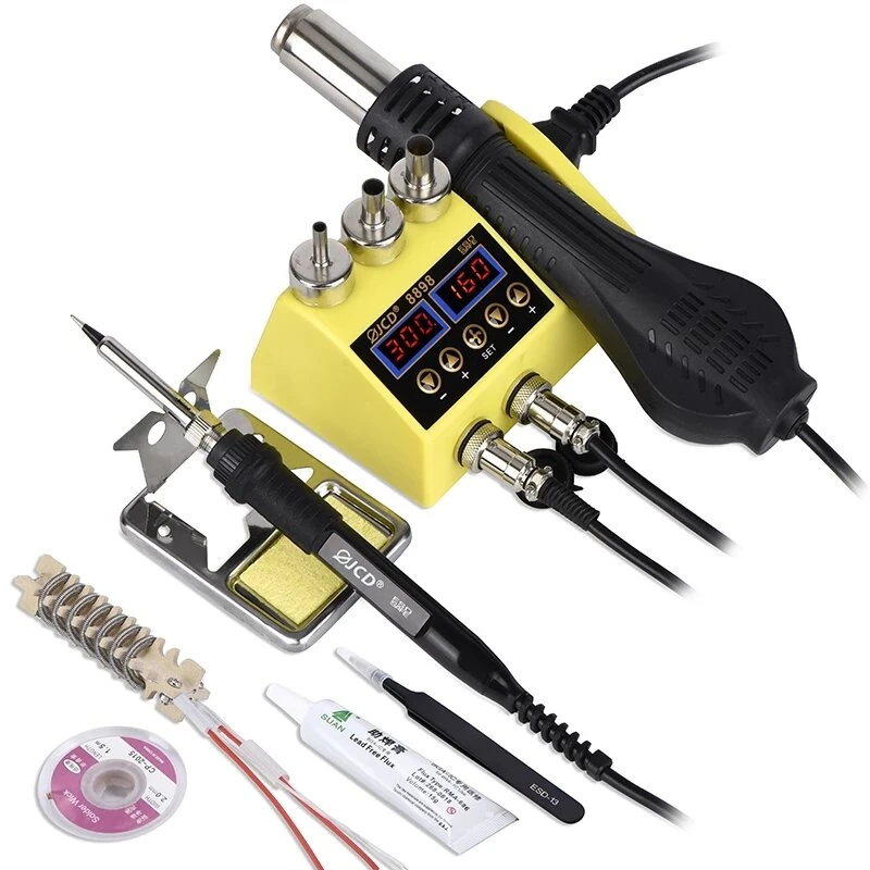 JCD WM-8898 2-in-1 Soldering Station | 750W 80W Iron & Hot Air Gun | 110V/220V Digital Adjustable Kit