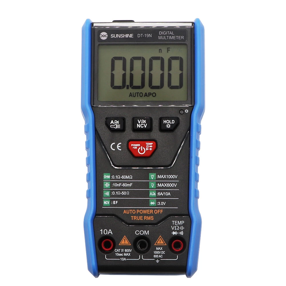 SUNSHINE DT-19N Mini Smart Multimeter | Digital AC DC Resistance Tester