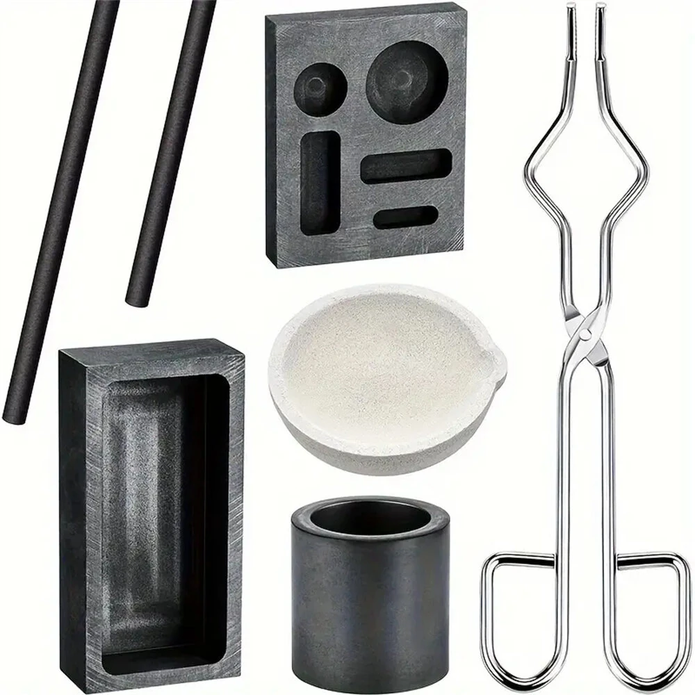 High Purity Graphite Crucible Kit - 7-Piece Set for Melting Gold Silver Copper
