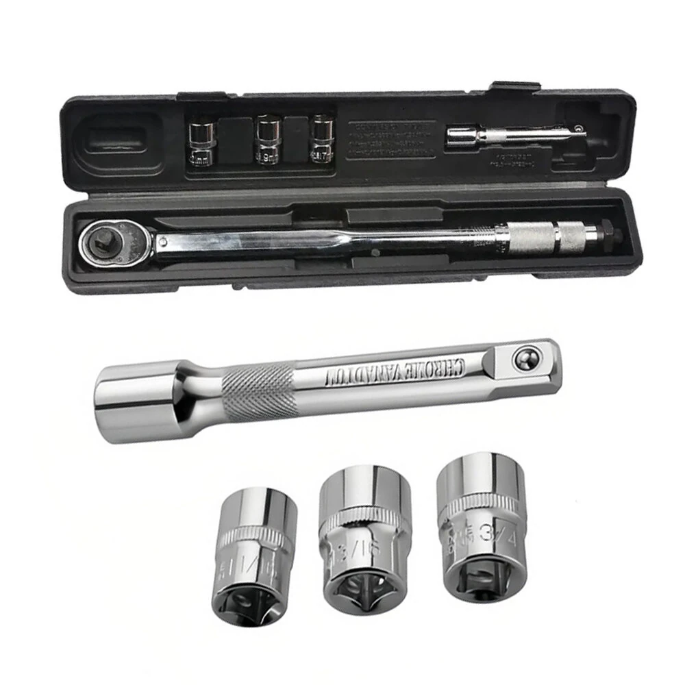 5PCS Torque Wrench Set 28-210Nm | Bi-Directional Heat-Treated Steel | 3 Sockets & Extension Bar
