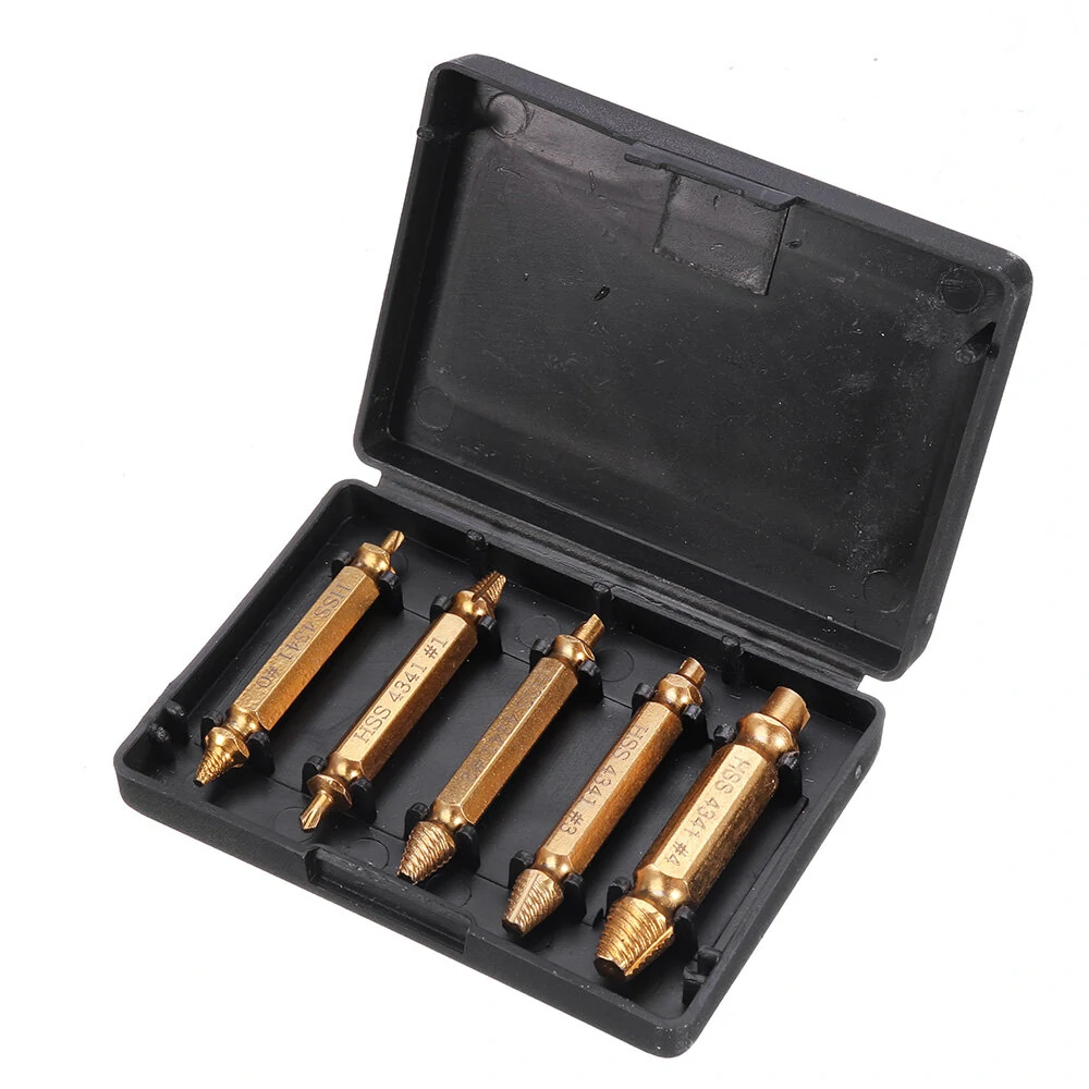 5Pcs Golden Screw Extractor Set - Damaged Broken Stripped Screw Remover Drill Bits