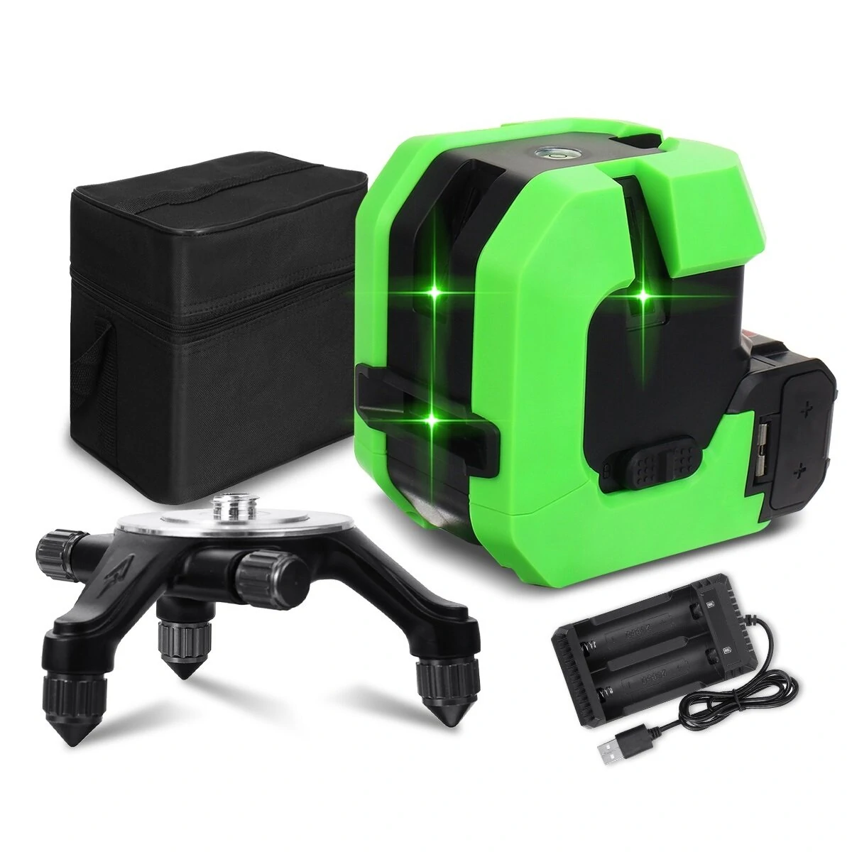 5 Lines USB Laser Level | 360° Rotatable Self-Leveling | Green Light for Indoor & Outdoor