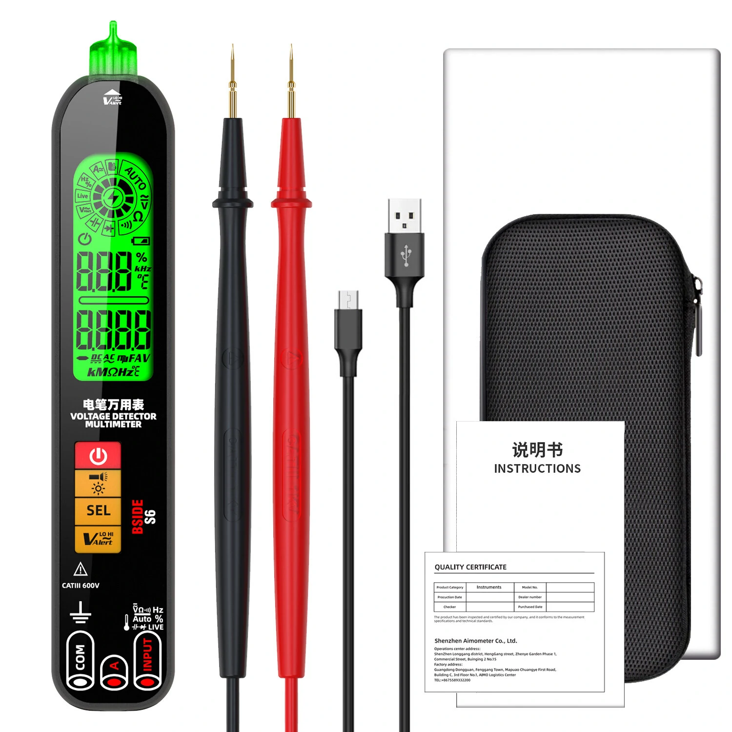 BSIDE S6 Smart Digital Multimeter Pen - Auto Range NCV Voltage Tester