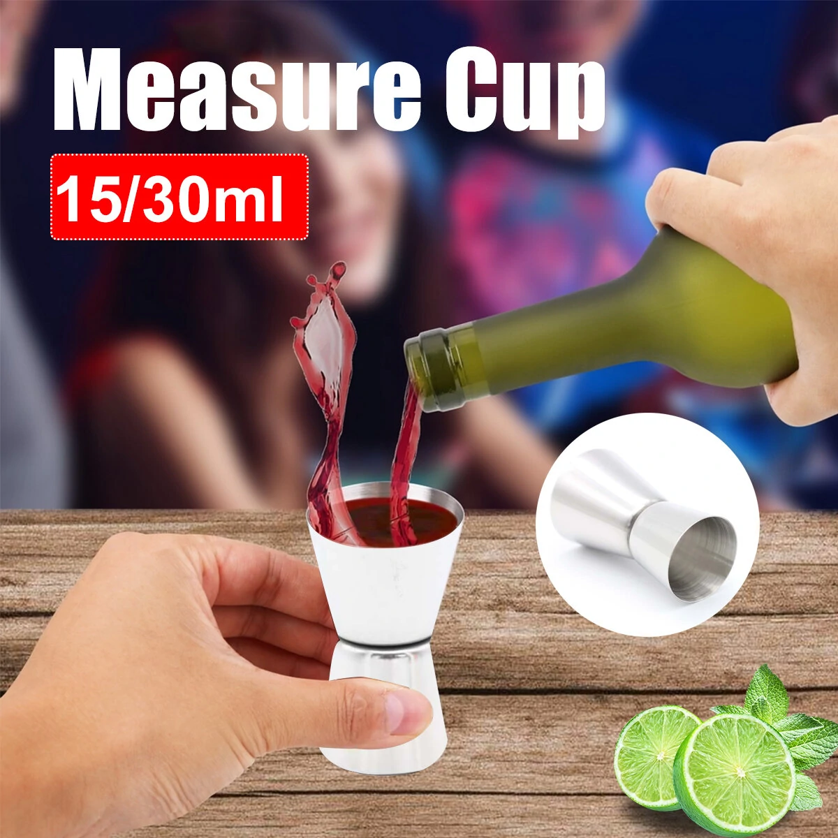 Stainless Steel Jigger - 15ml & 30ml Dual Measure Cup for Cocktails & Bar Tools
