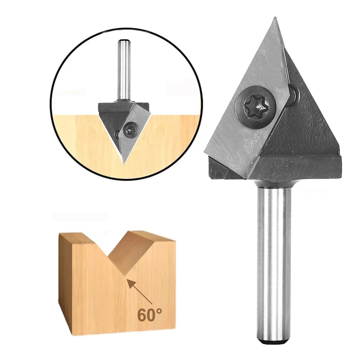 Carbide Insert CNC Router Bit - 60 Degree V-Groove for Wood Engraving | 1/4 & 1/2 Inch Shank
