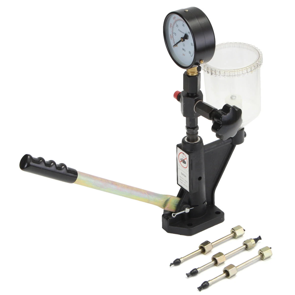 Black Steel Diesel Injector Nozzle Tester - 16x10x38cm Pressure Tester