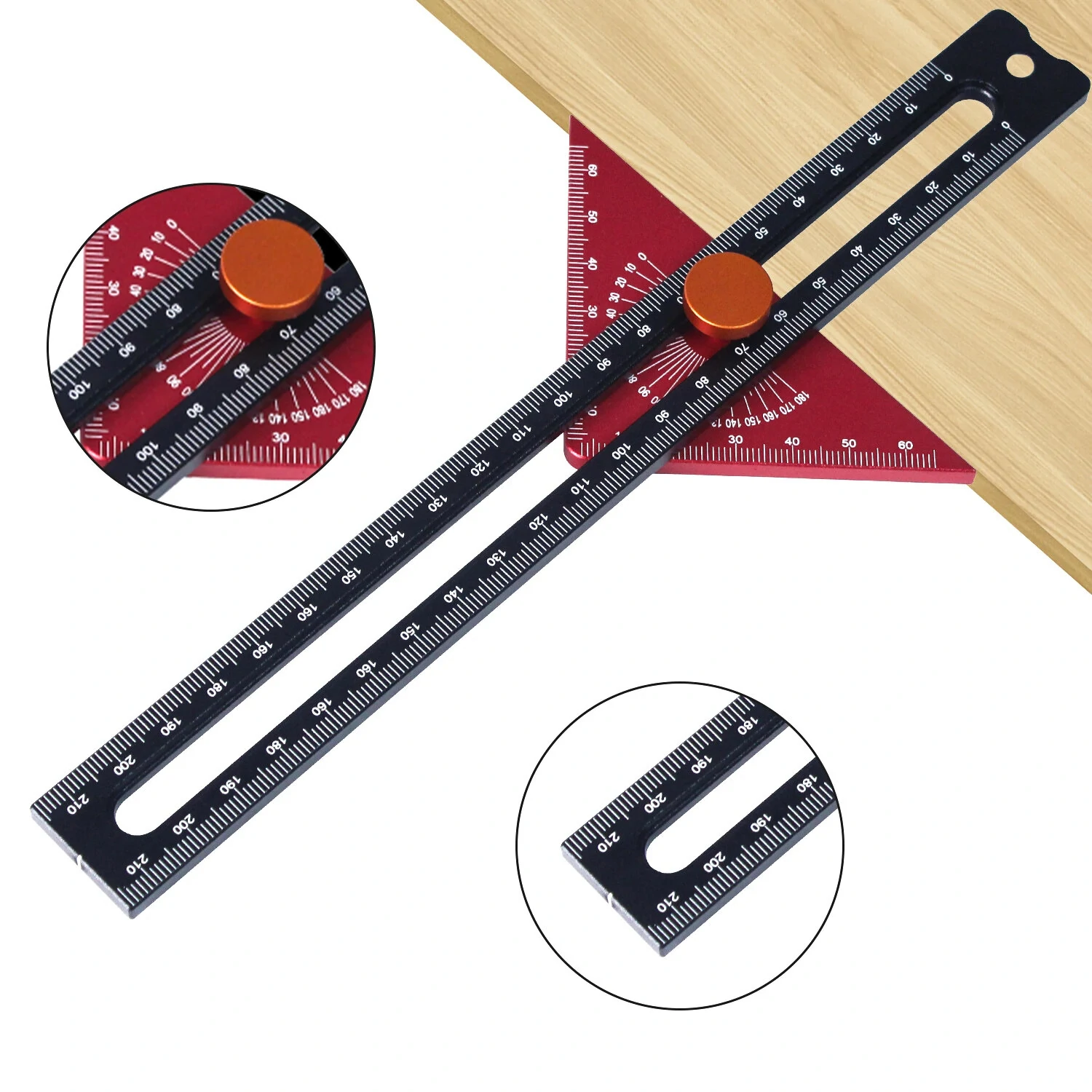 Aluminum T-Square Ruler | 180 Degree Rotating Marking Gauge for Woodworking
