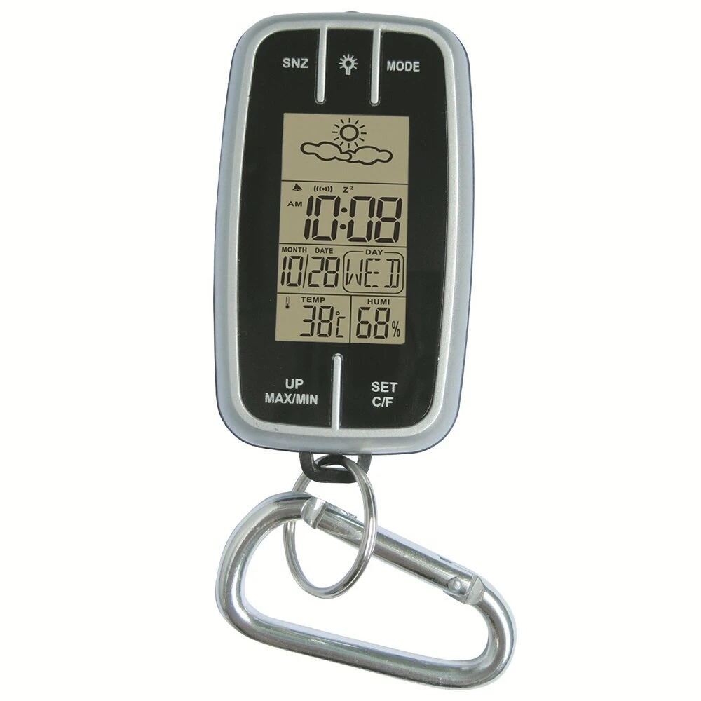 Mini Weather Clock - Portable Thermometer Hygrometer with Backlight, Flashlight & Compass