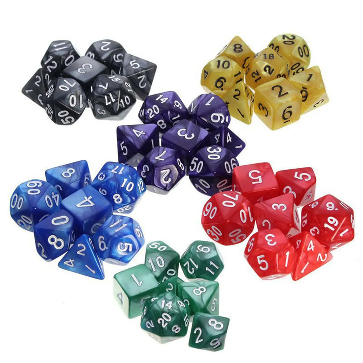 42pcs Polyhedral TRPG Dice Set - 4D 6D 8D 10D 12D 20D Multi-Sided for D&D