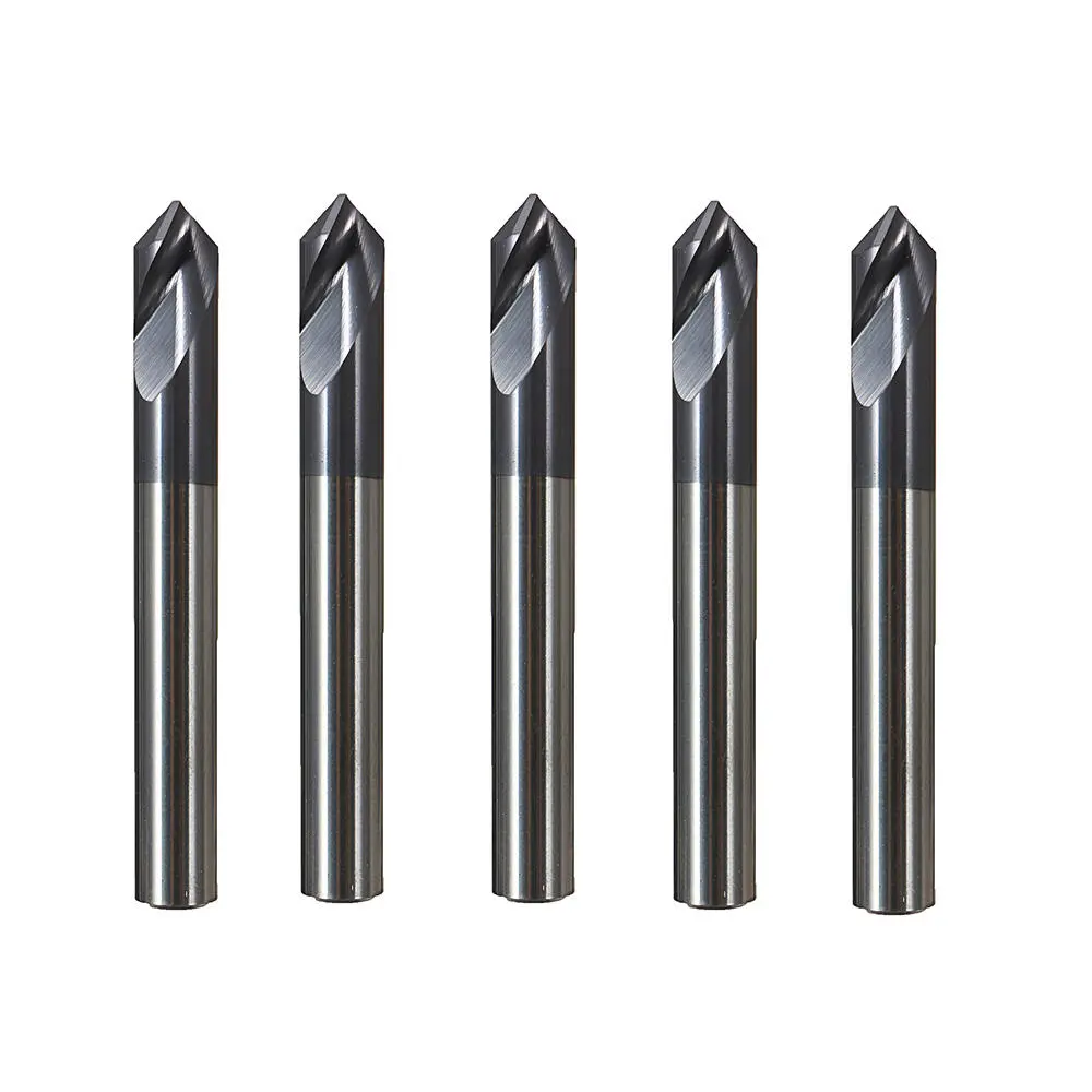 Drillpro 5pcs 6mm 90 Degree Carbide Chamfer Mill | 2 Flutes HRC45 End Milling Cutter