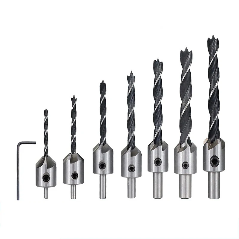 7PCS HSS Countersink Drill Bit Set | 3mm-10mm Woodworking Chamfer & Pilot Hole Cutter