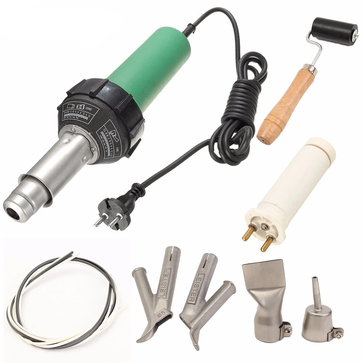 1600W Hot Air Gun for Plastic Welding - 2 Speed Nozzles & HE Rod Included