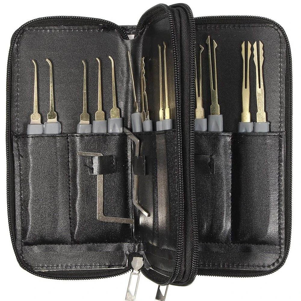 Spring Steel Locksmith Practice Tool Set - 25 PCS Single Hook Lockpick Kit with Tension Wrench & Leather Case